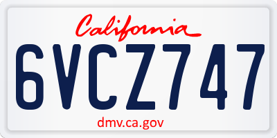 CA license plate 6VCZ747