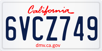 CA license plate 6VCZ749