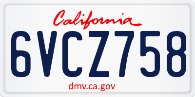 CA license plate 6VCZ758