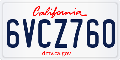 CA license plate 6VCZ760