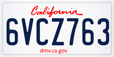 CA license plate 6VCZ763