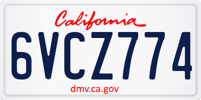 CA license plate 6VCZ774