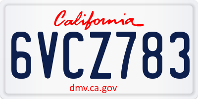 CA license plate 6VCZ783