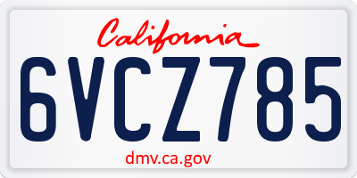 CA license plate 6VCZ785