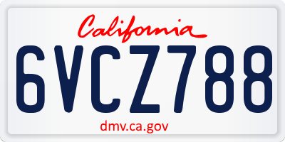 CA license plate 6VCZ788