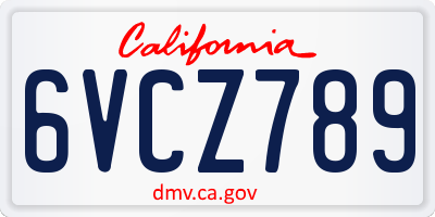 CA license plate 6VCZ789