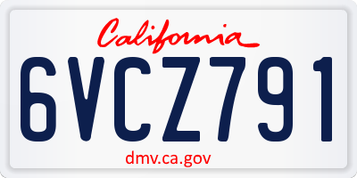 CA license plate 6VCZ791