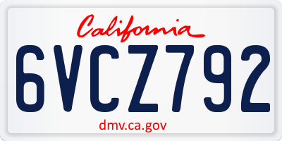 CA license plate 6VCZ792
