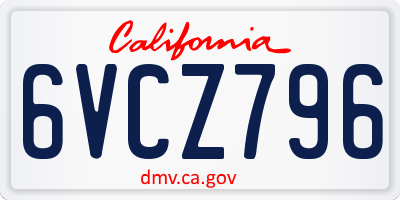 CA license plate 6VCZ796