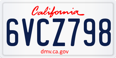 CA license plate 6VCZ798