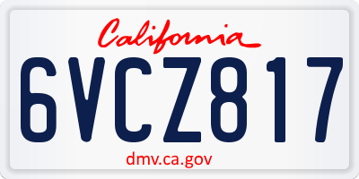 CA license plate 6VCZ817