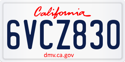 CA license plate 6VCZ830