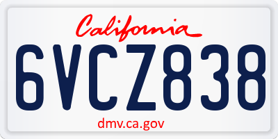 CA license plate 6VCZ838