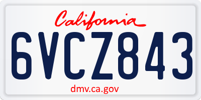 CA license plate 6VCZ843