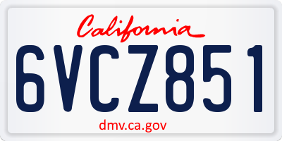 CA license plate 6VCZ851