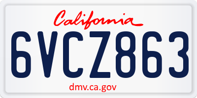 CA license plate 6VCZ863