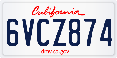 CA license plate 6VCZ874