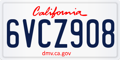 CA license plate 6VCZ908