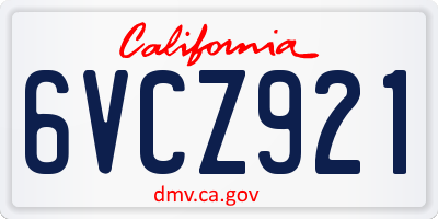 CA license plate 6VCZ921