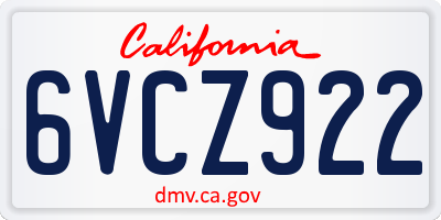 CA license plate 6VCZ922