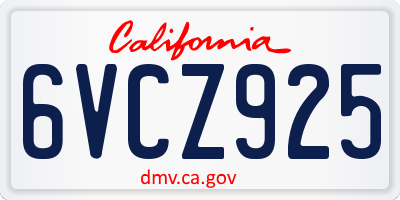 CA license plate 6VCZ925