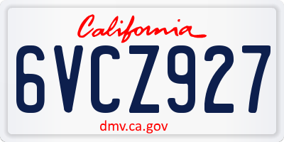 CA license plate 6VCZ927