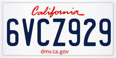 CA license plate 6VCZ929