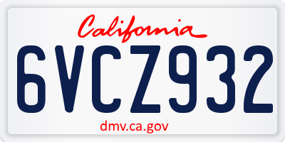 CA license plate 6VCZ932