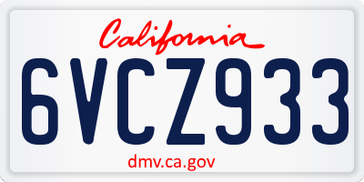 CA license plate 6VCZ933