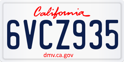 CA license plate 6VCZ935