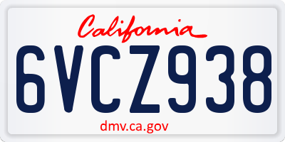 CA license plate 6VCZ938