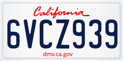 CA license plate 6VCZ939