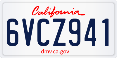 CA license plate 6VCZ941