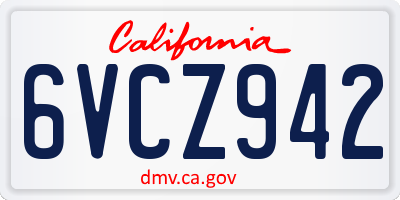 CA license plate 6VCZ942