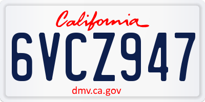 CA license plate 6VCZ947