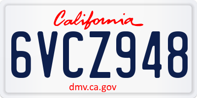 CA license plate 6VCZ948