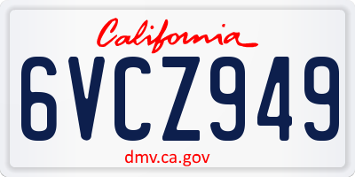 CA license plate 6VCZ949