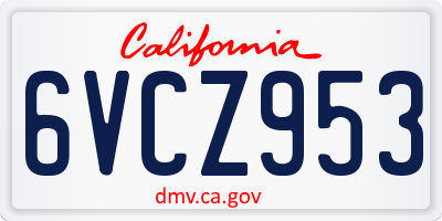 CA license plate 6VCZ953