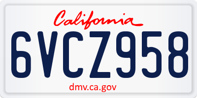 CA license plate 6VCZ958
