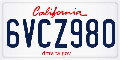 CA license plate 6VCZ980