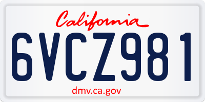 CA license plate 6VCZ981