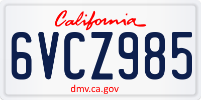 CA license plate 6VCZ985