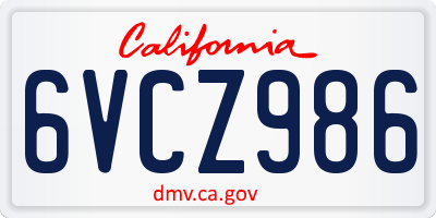 CA license plate 6VCZ986