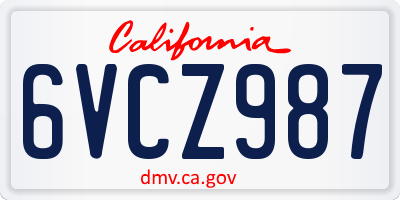 CA license plate 6VCZ987