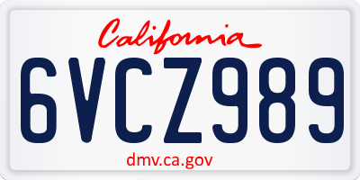 CA license plate 6VCZ989