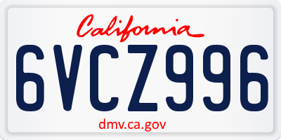 CA license plate 6VCZ996