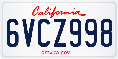 CA license plate 6VCZ998