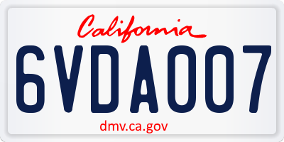 CA license plate 6VDA007