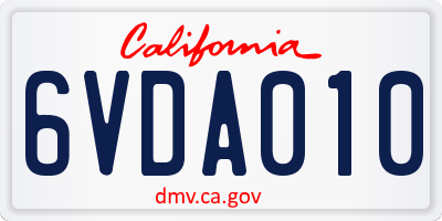 CA license plate 6VDA010