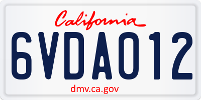 CA license plate 6VDA012